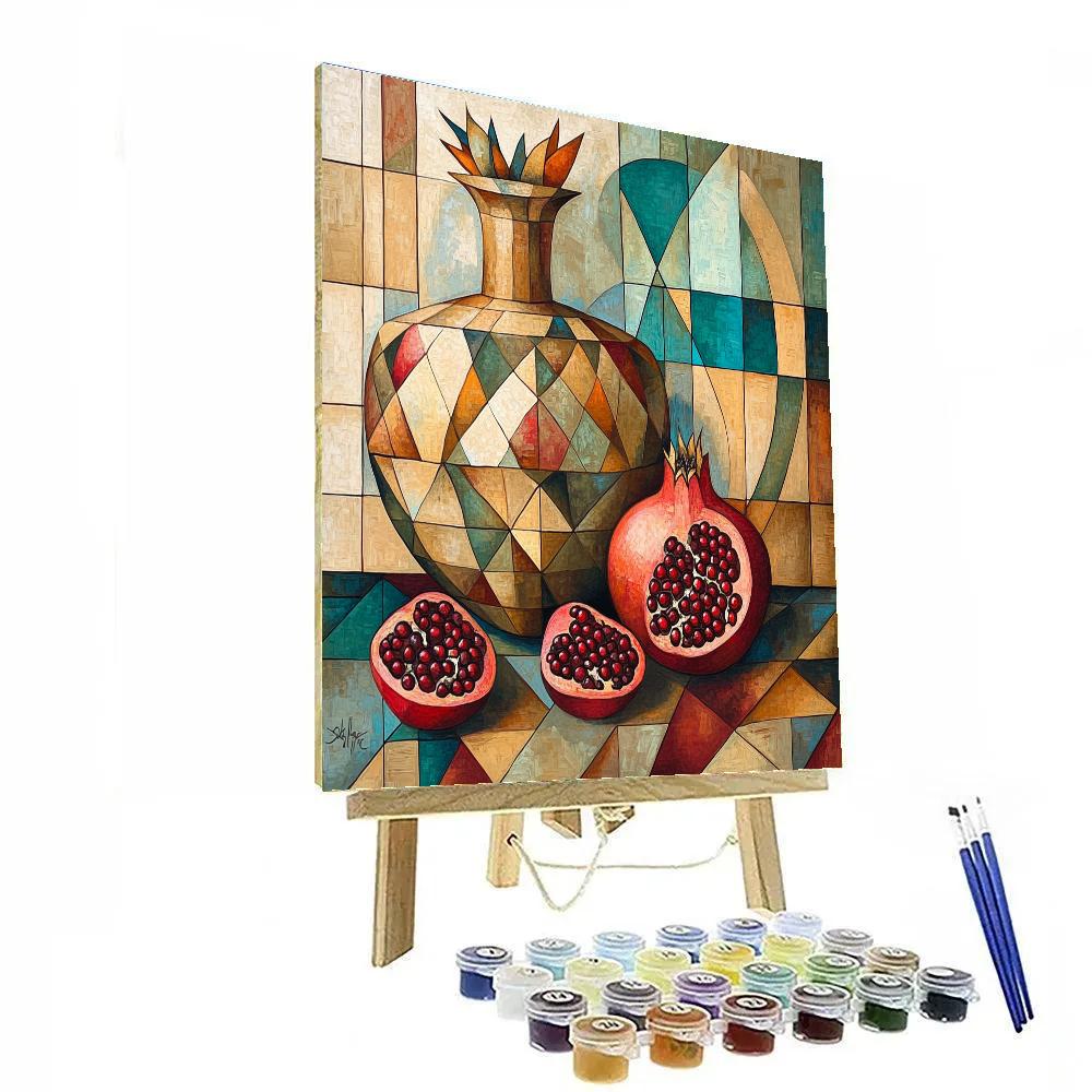 Pablo Picasso Inspired Fractured Still Life Of Pomegranates And Amphora Paint by numbers art