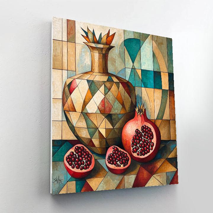 Pablo Picasso Inspired Fractured Still Life Of Pomegranates And Amphora Paint by numbers art