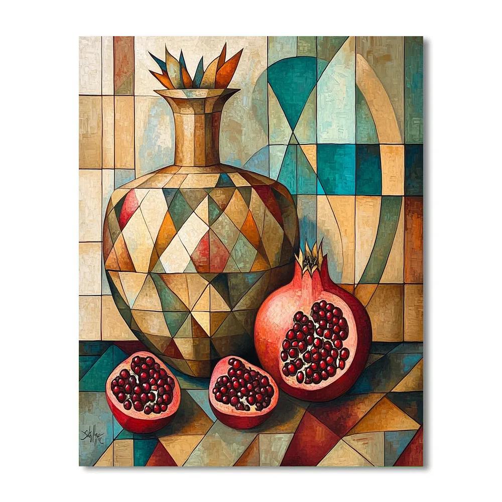 Pablo Picasso Inspired Fractured Still Life Of Pomegranates And Amphora Paint by numbers art