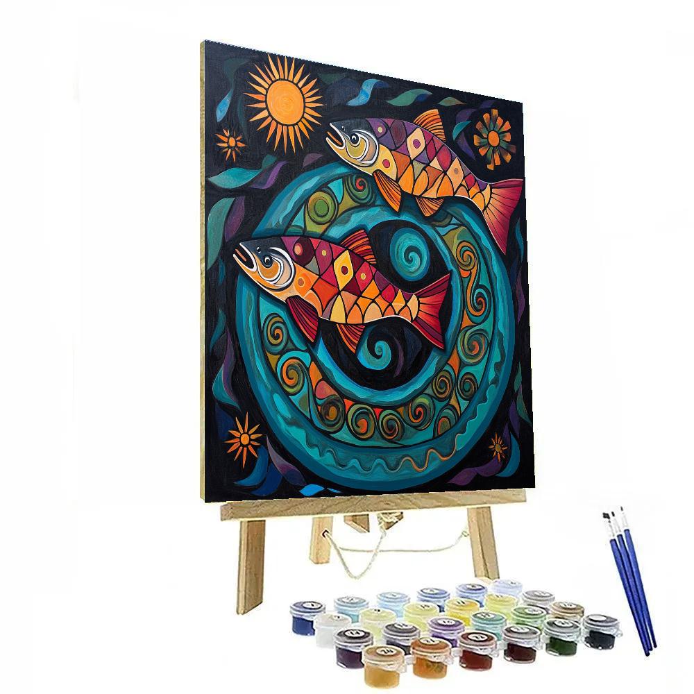 Norval Morrisseau Inspired Salmon Of The Solar River Spiral Painting by numbers kit