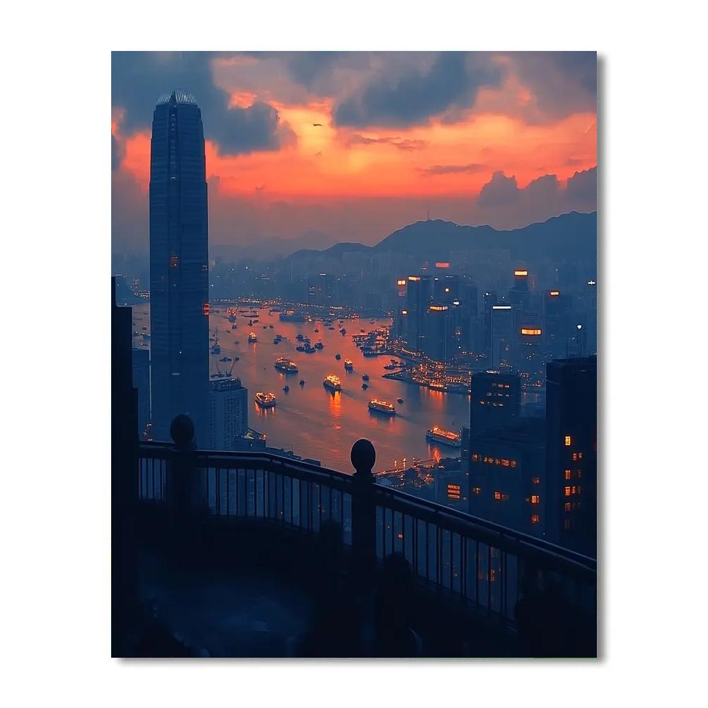 Sunset Over Skyline From The Peak Hong Kong China Number painting