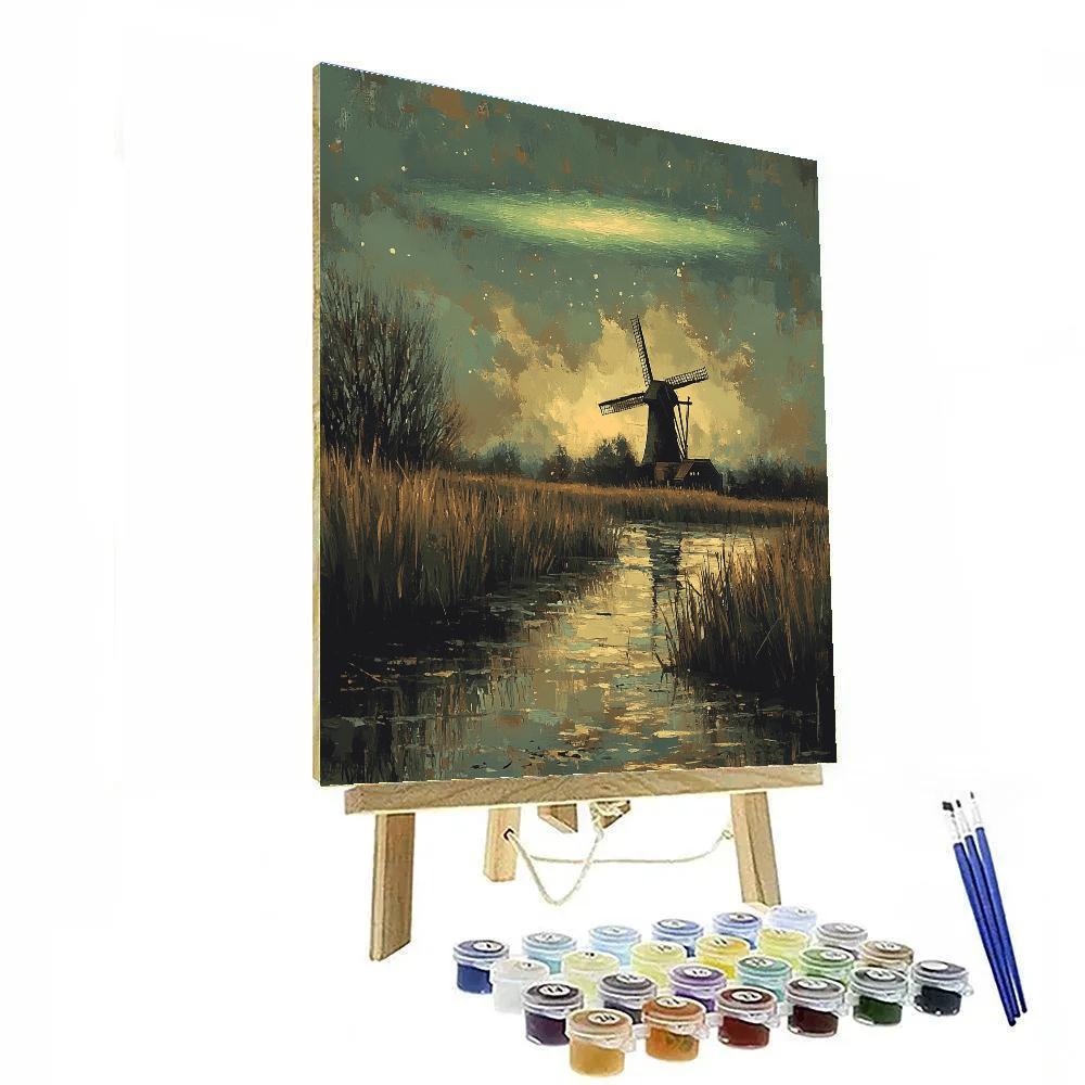 Rembrandt Inspired Aurora Over Wind Swept Marshland paint by numbers