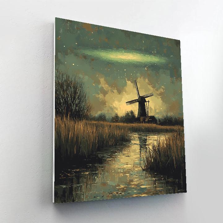 Rembrandt Inspired Aurora Over Wind Swept Marshland paint by numbers