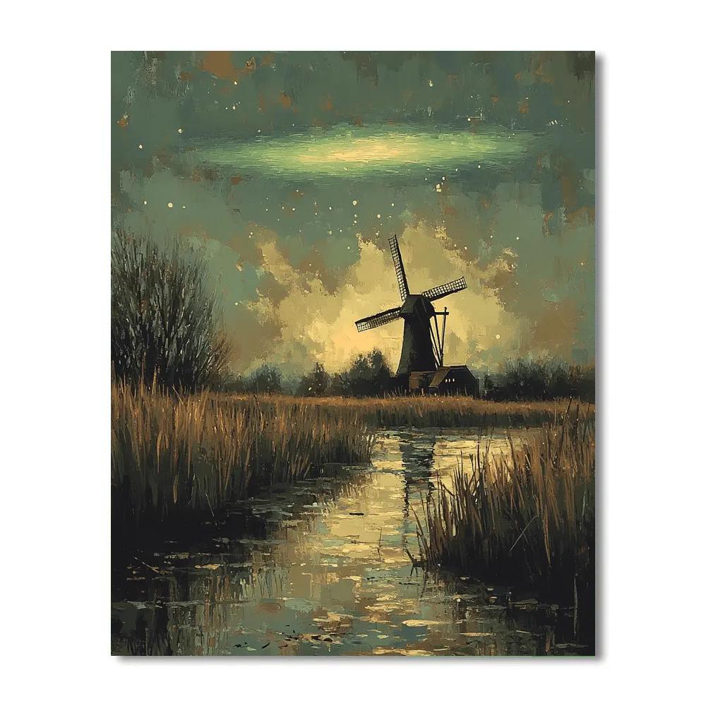 Rembrandt Inspired Aurora Over Wind Swept Marshland paint by numbers