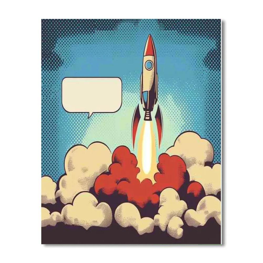 Roy Lichtenstein Inspired Pop Art Rocket Postcard Paint by numbers art