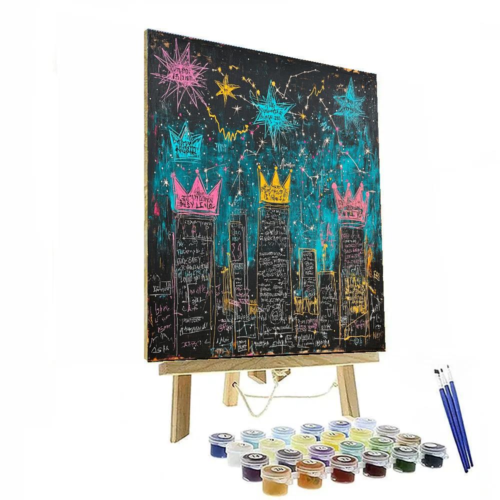 Jean Michel Basquiat Inspired Neon City Constellations painting number kit