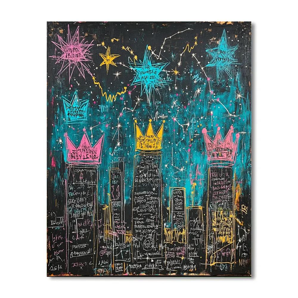 Jean Michel Basquiat Inspired Neon City Constellations painting number kit