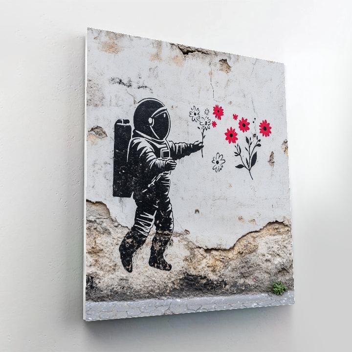 Banksy Inspired Stencil Of Astronaut With Bouquet paint by number