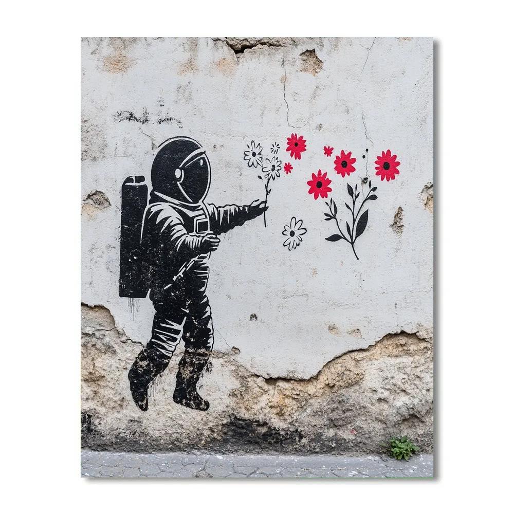 Banksy Inspired Stencil Of Astronaut With Bouquet paint by number