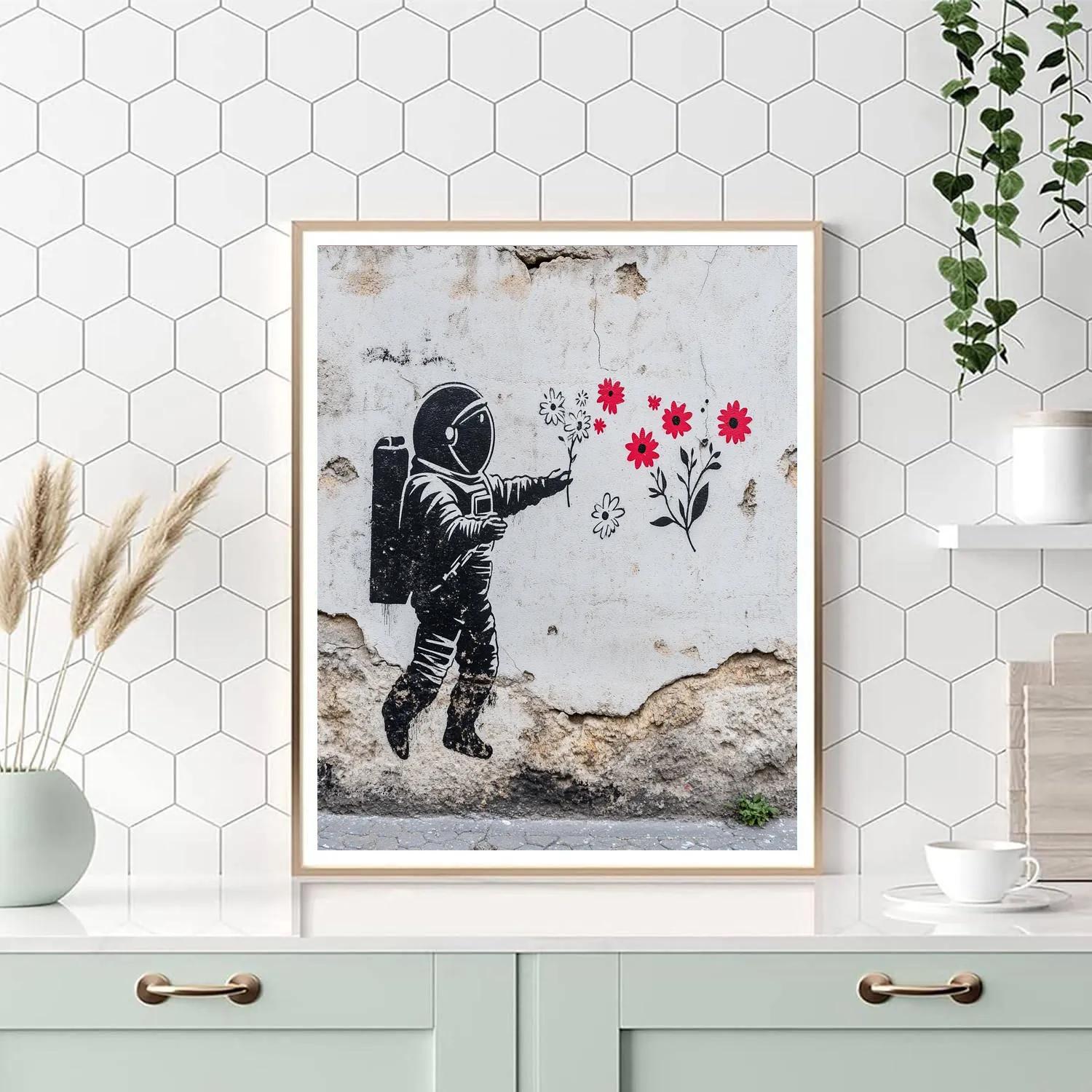 Banksy Inspired Stencil Of Astronaut With Bouquet paint by number