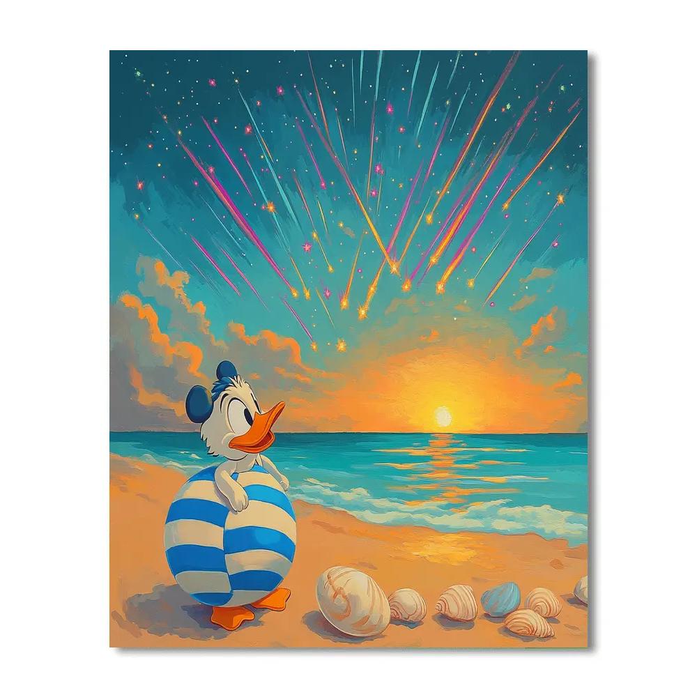 Donald Duck Meteor Shower Beach Day painting number kit