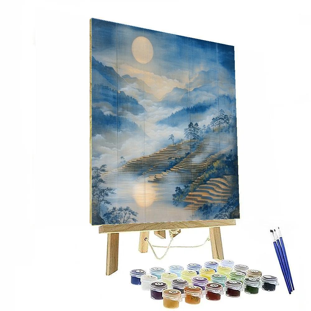 Hiroshige Inspired Moonlit Mist Over Silent Rice Terraces Painting by numbers kit
