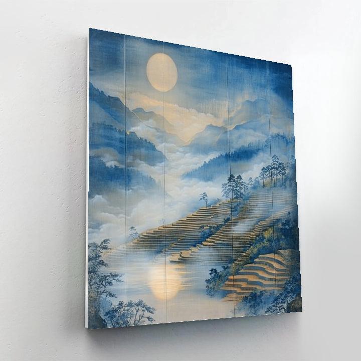 Hiroshige Inspired Moonlit Mist Over Silent Rice Terraces Painting by numbers kit