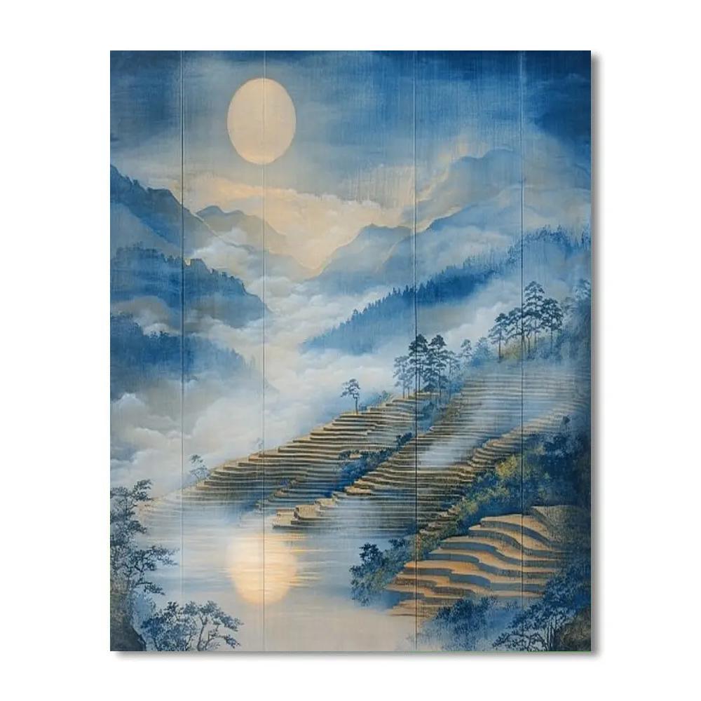 Hiroshige Inspired Moonlit Mist Over Silent Rice Terraces Painting by numbers kit