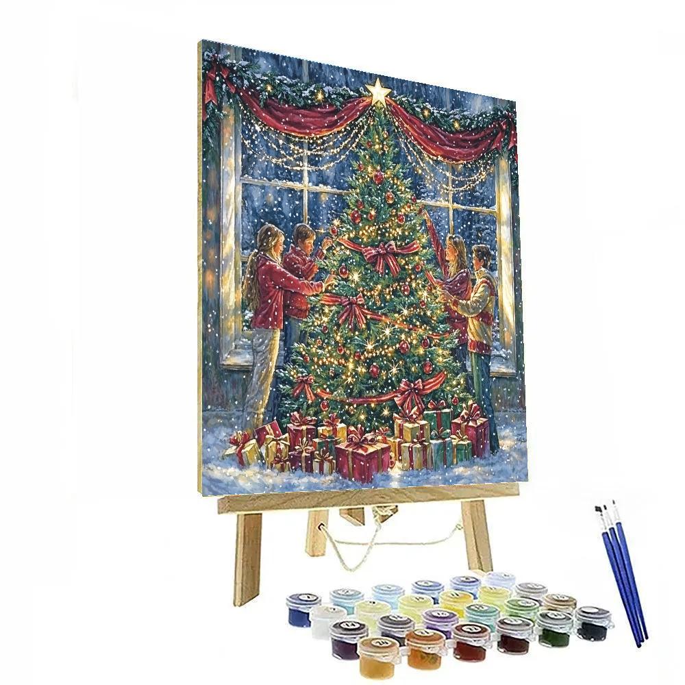 Tree Trimming Under Star Garland paint by number