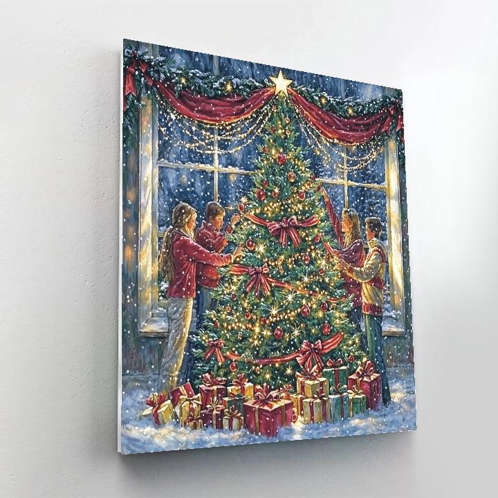 Tree Trimming Under Star Garland paint by number