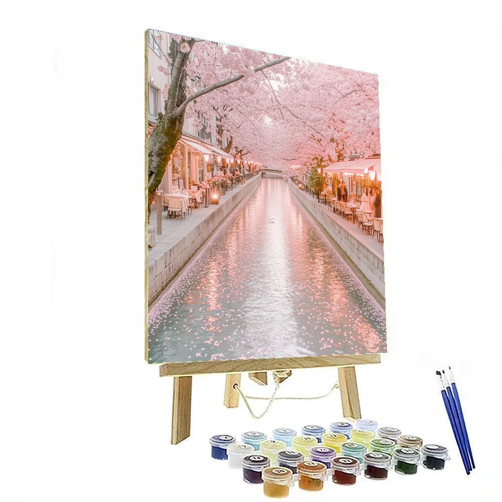 Cherry Blossom Stroll Along Meguro River Tokyo Japan Number painting