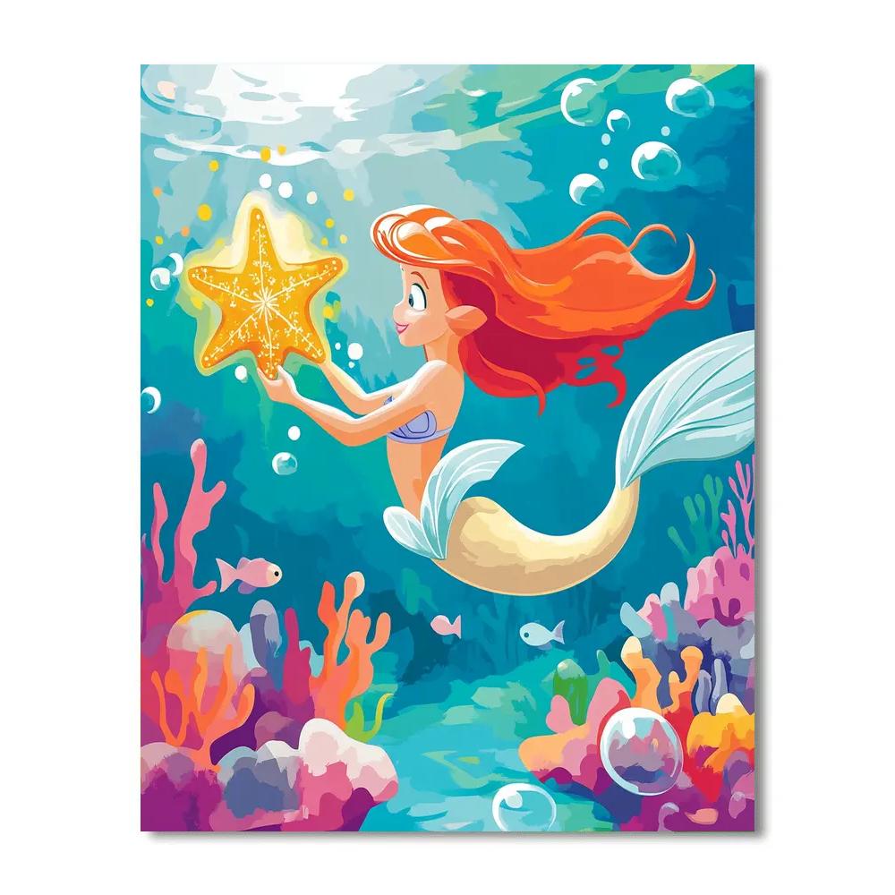 Ariel Coral Reef Starfish Map Paint by numbers art