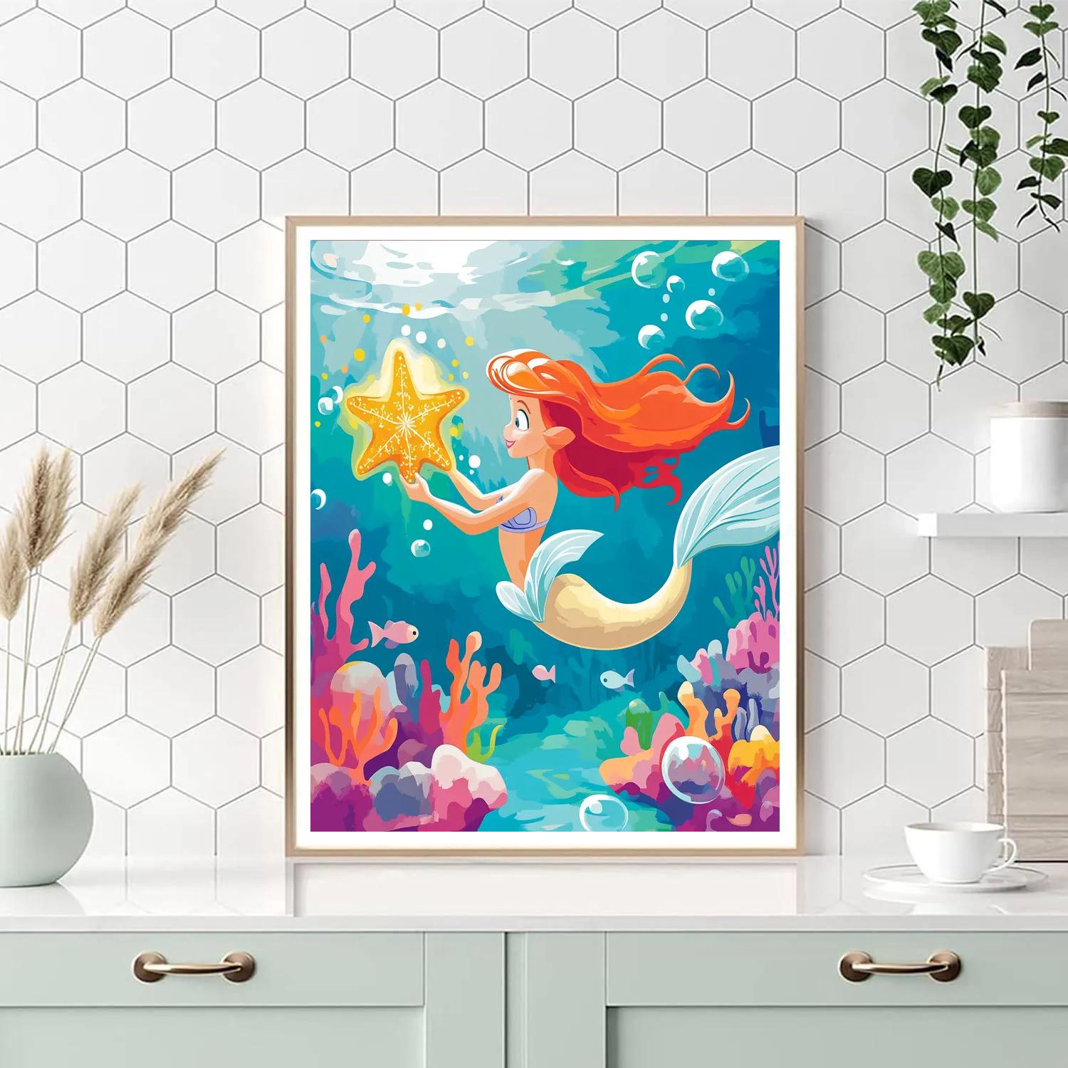 Ariel Coral Reef Starfish Map Paint by numbers art