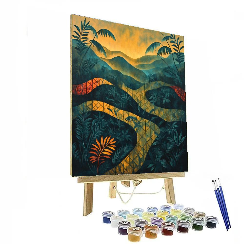 Frida Kahlo Inspired Volcanic Rainforest Memory Lattice paint by numbers