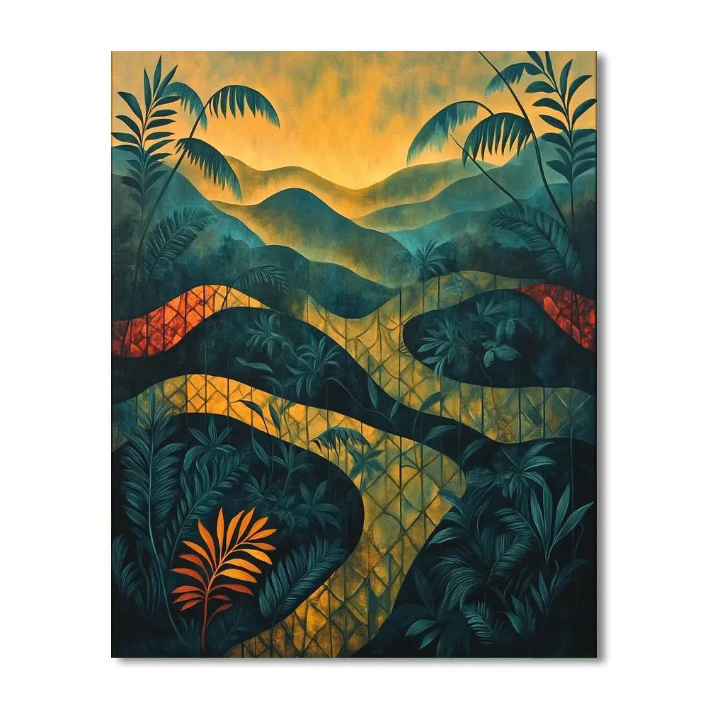 Frida Kahlo Inspired Volcanic Rainforest Memory Lattice paint by numbers