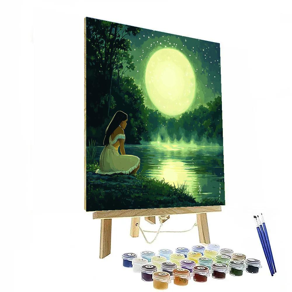 Pocahontas Riverbank Moon Reflection Canoe Number painting