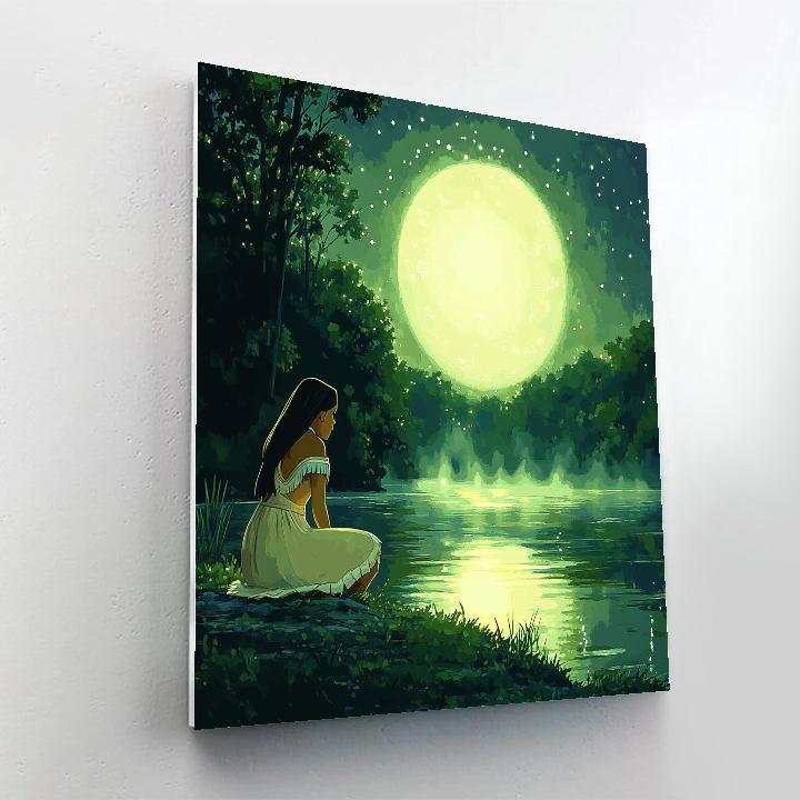 Pocahontas Riverbank Moon Reflection Canoe Number painting