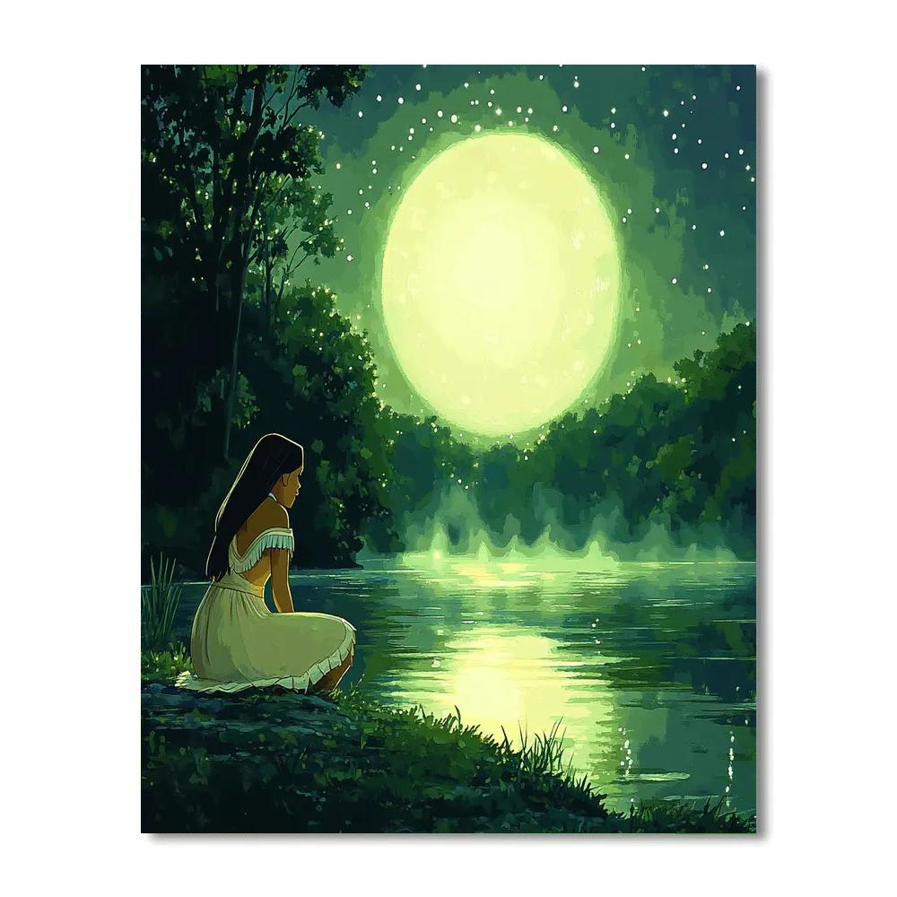 Pocahontas Riverbank Moon Reflection Canoe Number painting