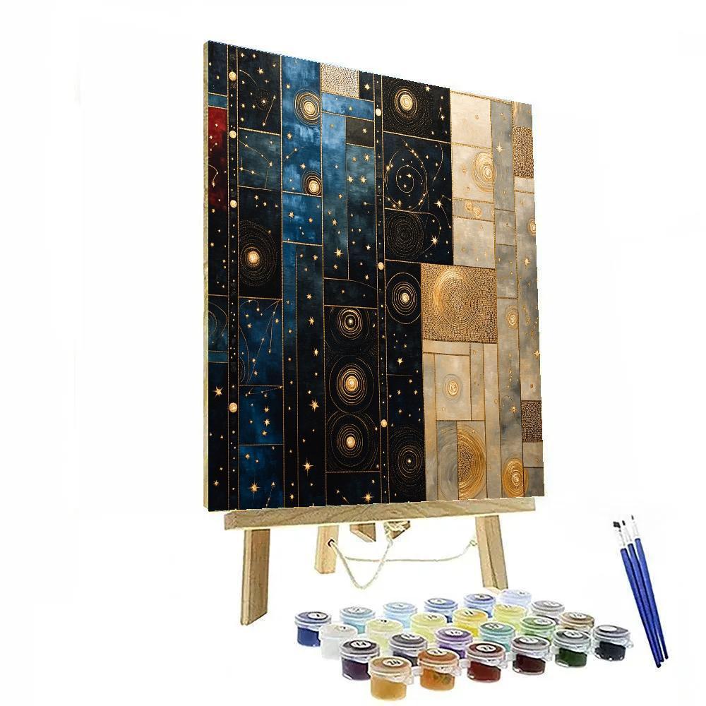 Gustav Klimt Inspired Midnight Constellation Mosaic Number painting