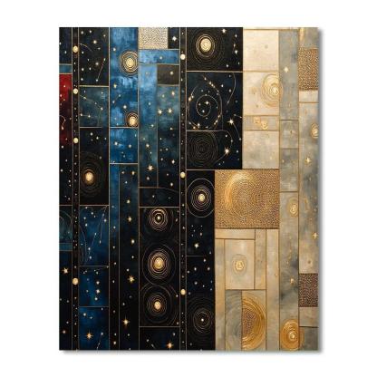 Gustav Klimt Inspired Midnight Constellation Mosaic Number painting