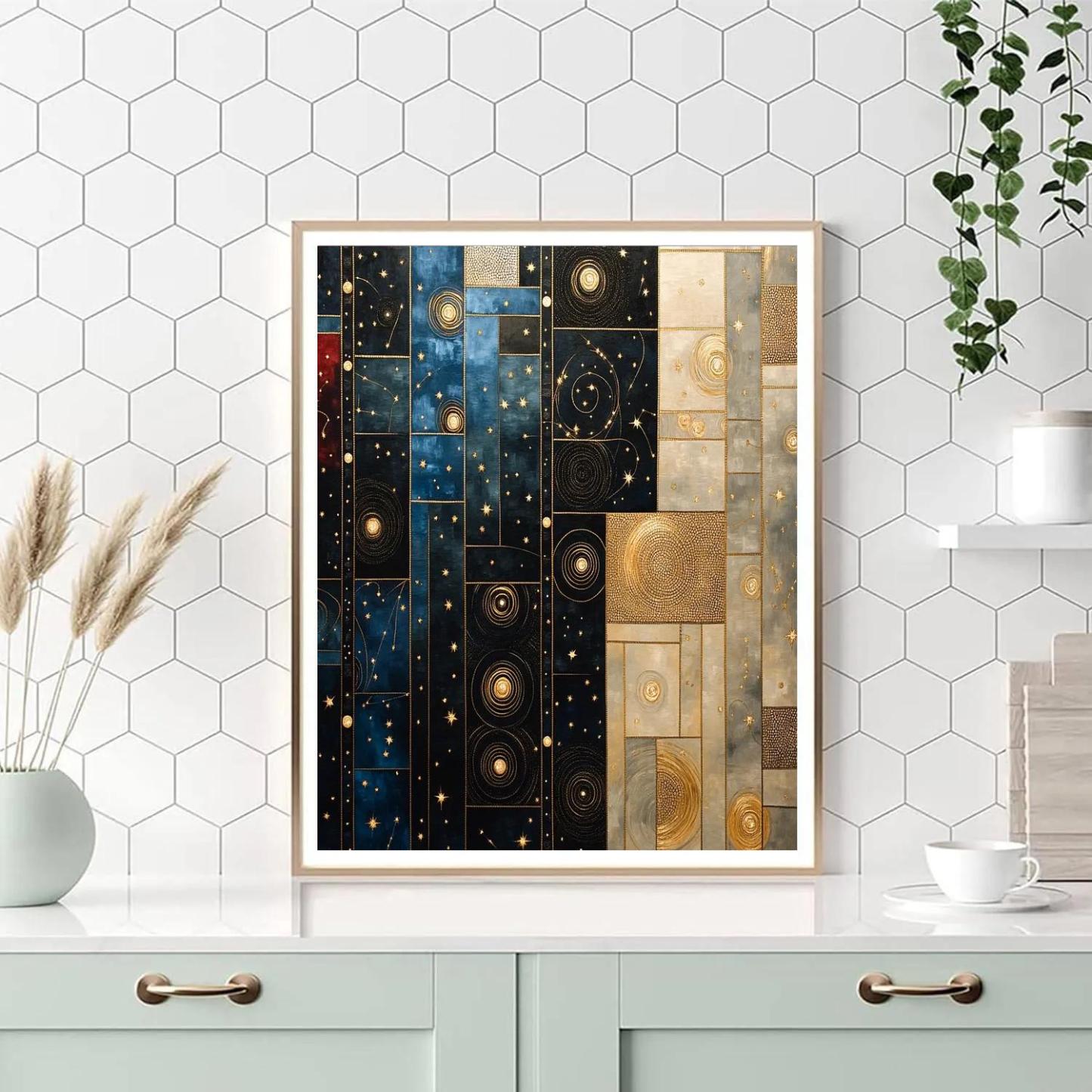 Gustav Klimt Inspired Midnight Constellation Mosaic Number painting