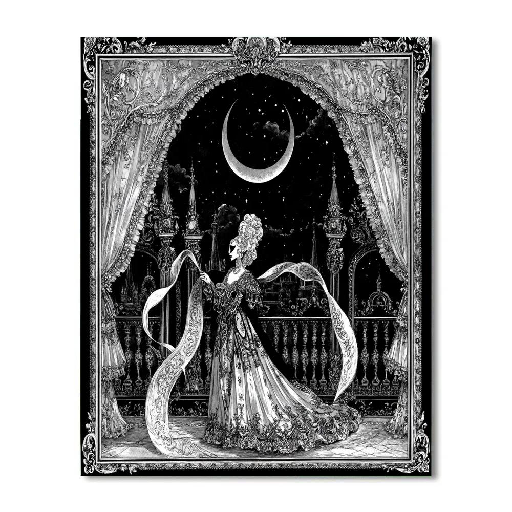 Aubrey Beardsley Inspired Moonlit Masquerade Illustration Painting by numbers kit