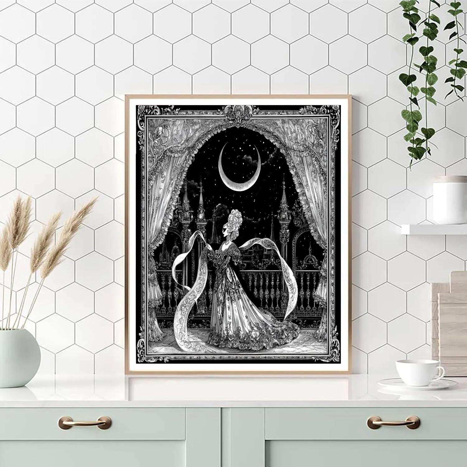Aubrey Beardsley Inspired Moonlit Masquerade Illustration Painting by numbers kit