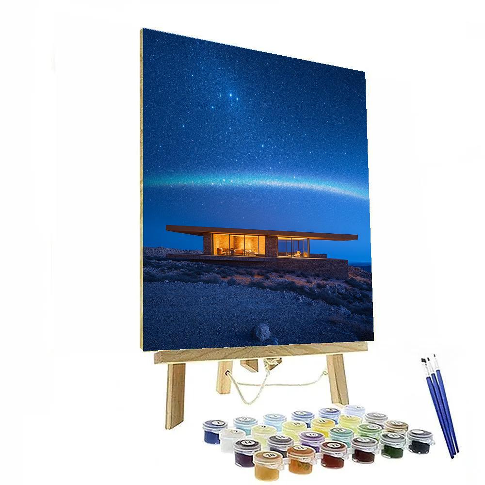Frank Lloyd Wright Inspired Futuristic Desert Home Under Stars paint by numbers