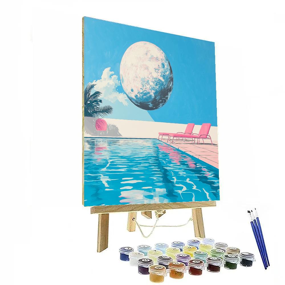 David Hockney Inspired Swimming Pool With Planet Reflection Numbered painting kits