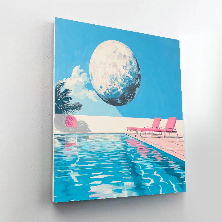 David Hockney Inspired Swimming Pool With Planet Reflection Numbered painting kits