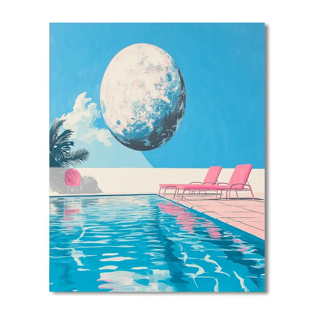 David Hockney Inspired Swimming Pool With Planet Reflection Numbered painting kits