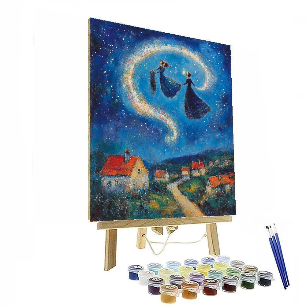 Marc Chagall Inspired Lovers Floating Above A Village Galaxy DIY paint by numbers