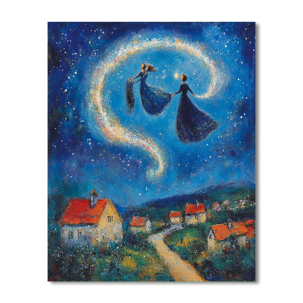 Marc Chagall Inspired Lovers Floating Above A Village Galaxy DIY paint by numbers