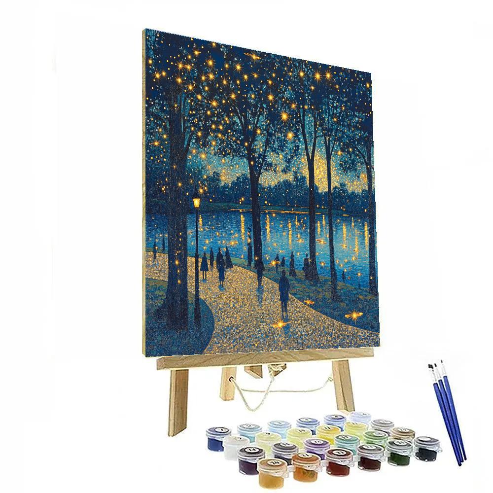 Georges Seurat Inspired Pointillist Park With Firefly Stars paint by number