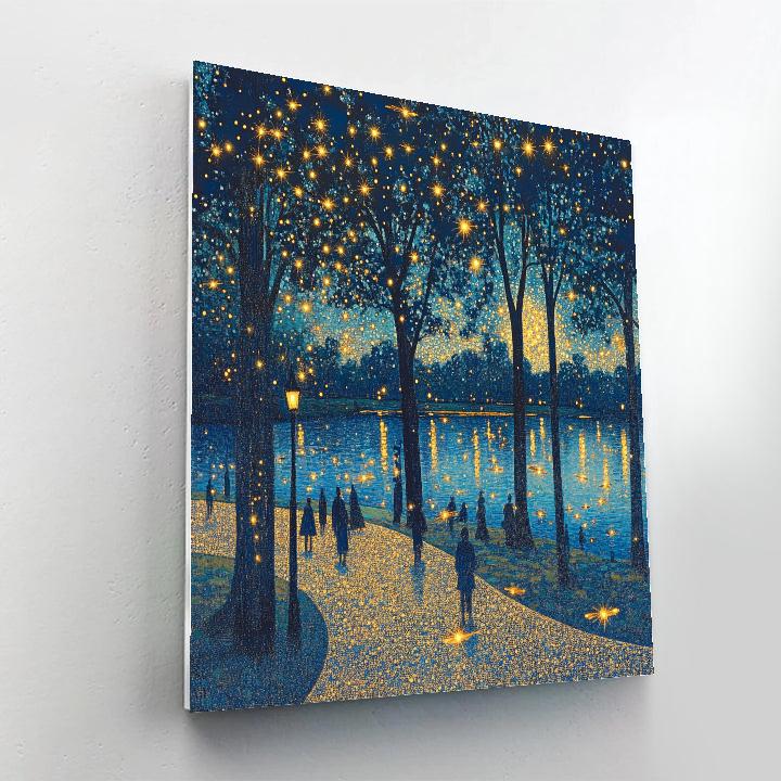 Georges Seurat Inspired Pointillist Park With Firefly Stars paint by number