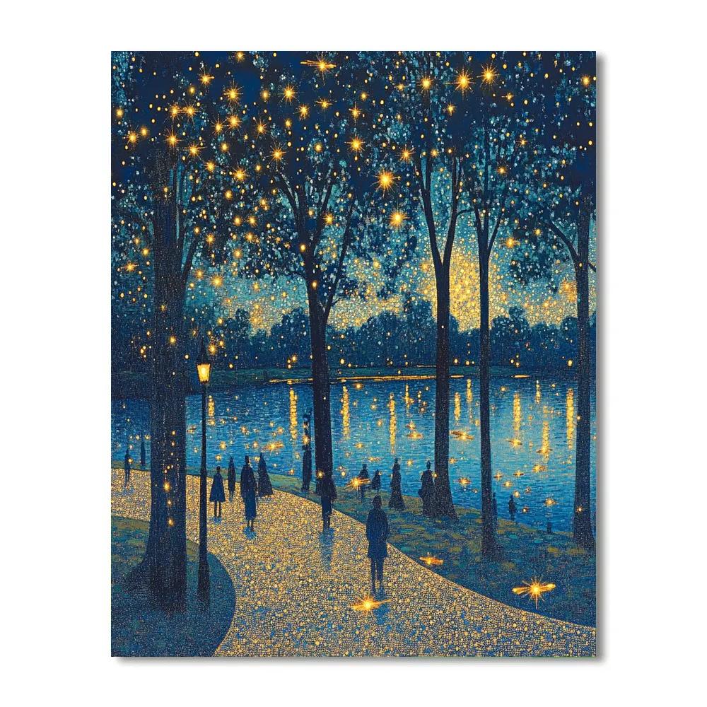 Georges Seurat Inspired Pointillist Park With Firefly Stars paint by number