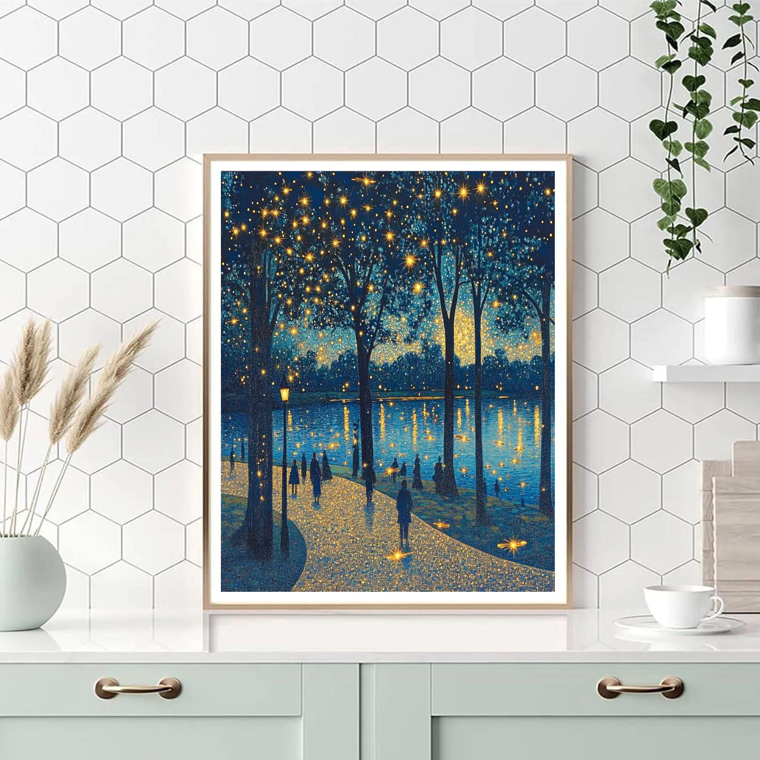 Georges Seurat Inspired Pointillist Park With Firefly Stars paint by number