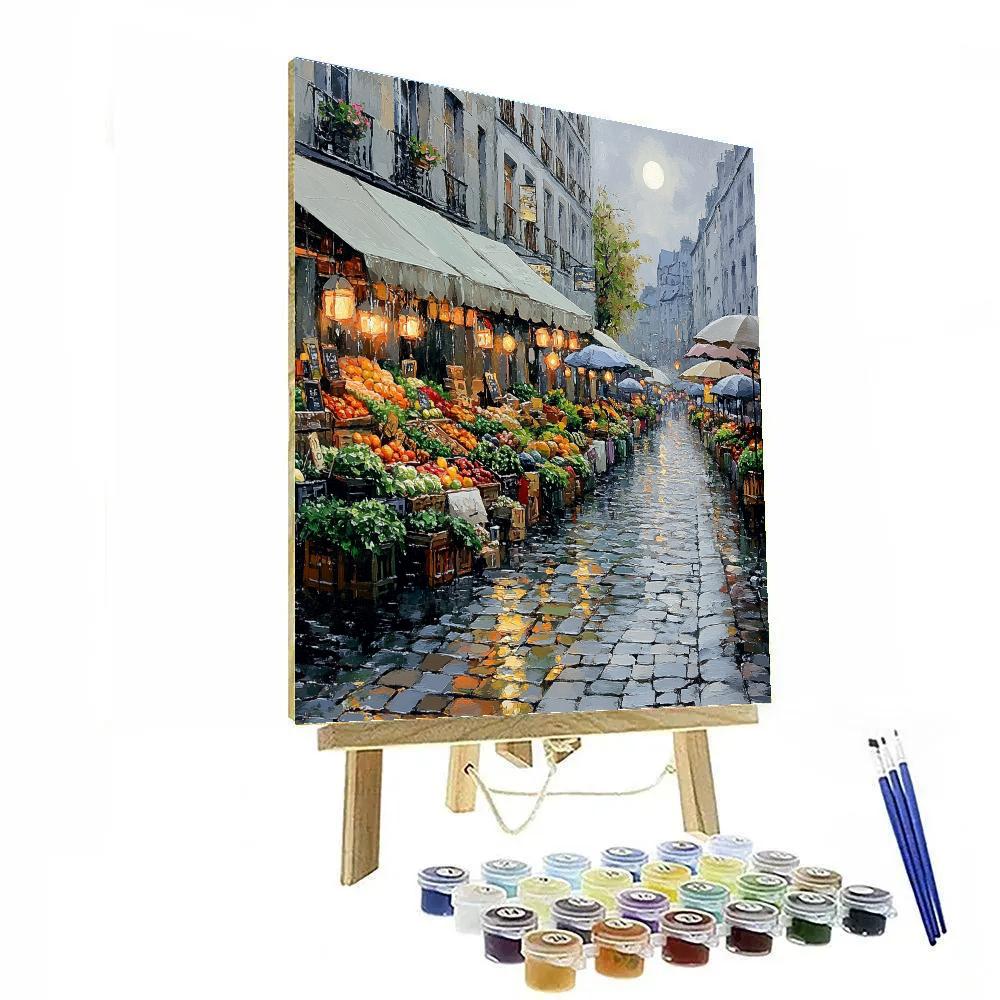Camille Pissarro Inspired Rainy Market Morning Under Pale Moon Painting by numbers kit