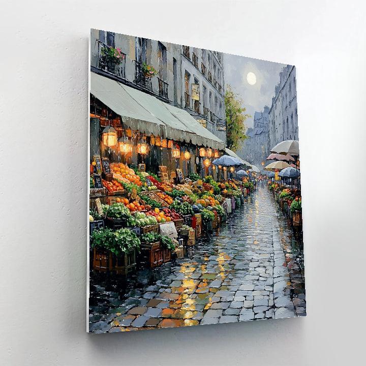 Camille Pissarro Inspired Rainy Market Morning Under Pale Moon Painting by numbers kit