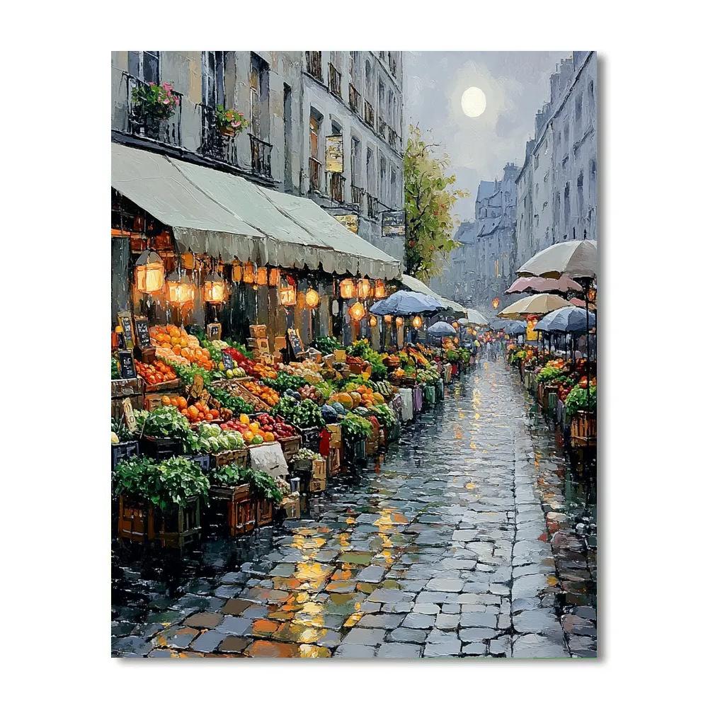 Camille Pissarro Inspired Rainy Market Morning Under Pale Moon Painting by numbers kit
