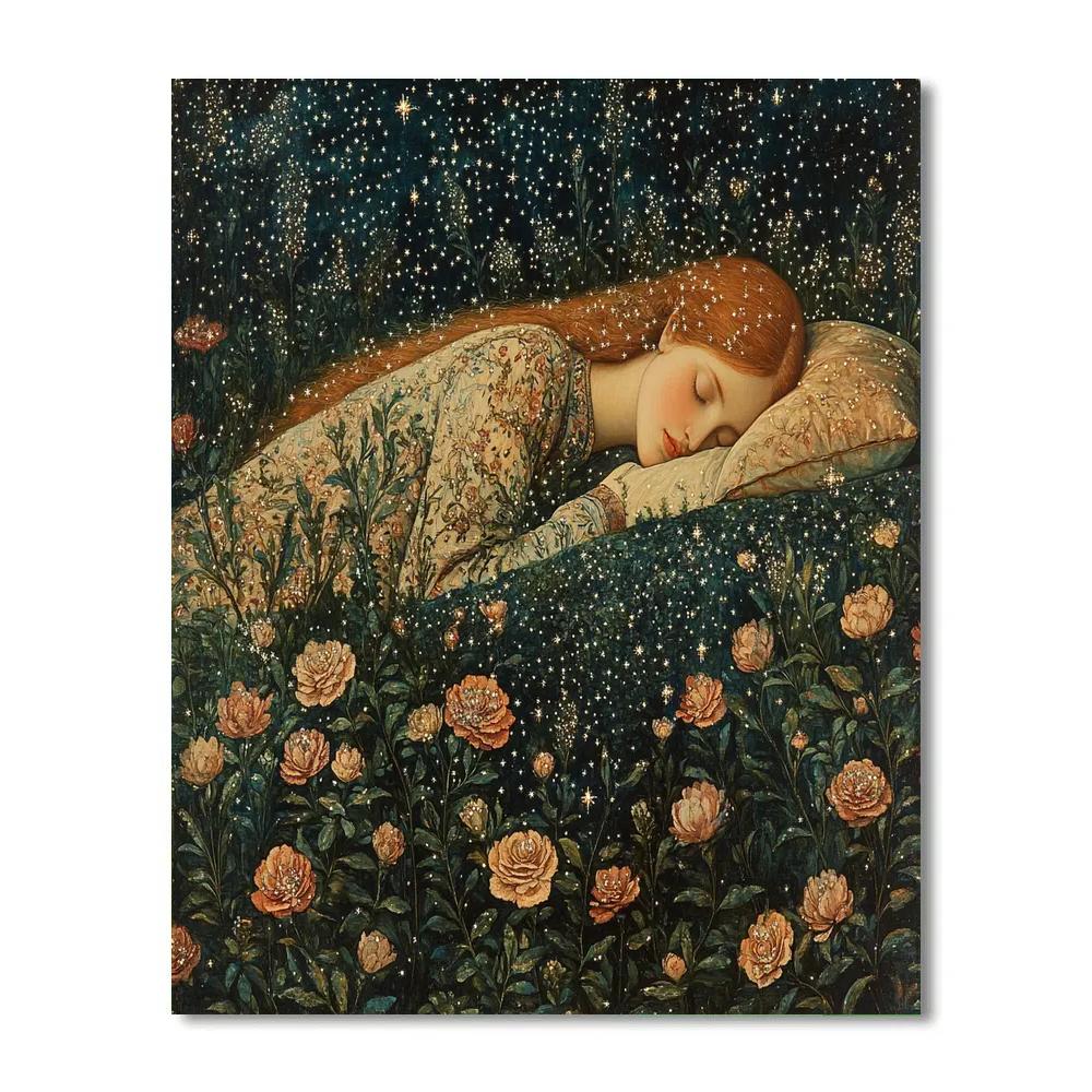 Edward Burne Jones Inspired Sleeping Beauty In Star Garden DIY paint by numbers