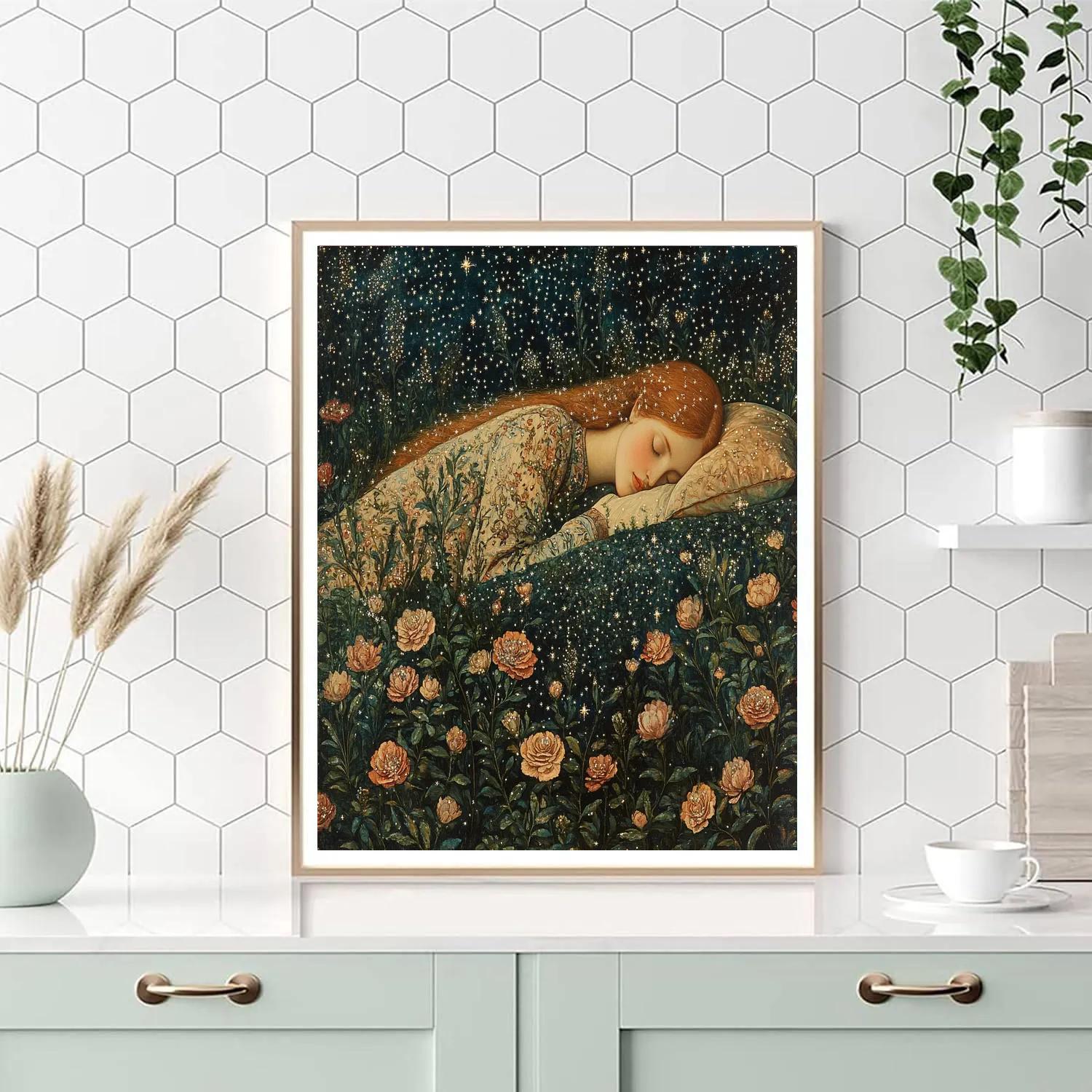 Edward Burne Jones Inspired Sleeping Beauty In Star Garden DIY paint by numbers