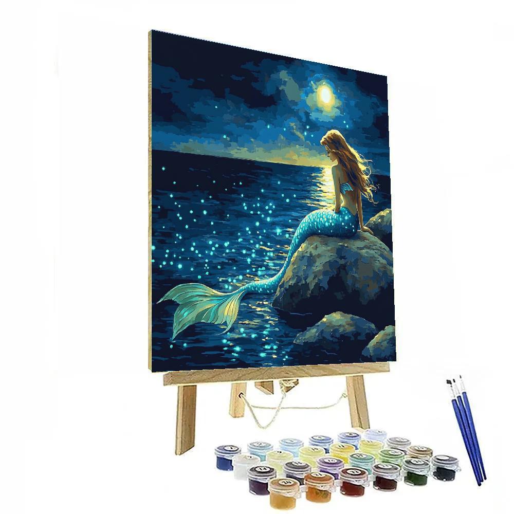 John William Waterhouse Inspired Mermaid At Bioluminescent Shore DIY paint by numbers
