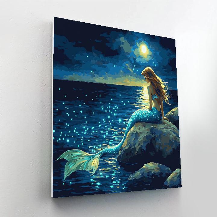 John William Waterhouse Inspired Mermaid At Bioluminescent Shore DIY paint by numbers